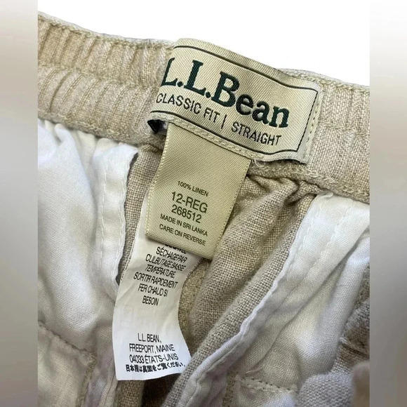 L.L.  Bean Linen Oatmeal Straight Leg Pants Size 12 - Picture 4 of 9